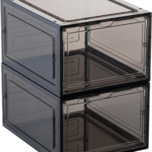 Juego de 2 caja organizadora de zapatos, plástico transparente, apilable, fácil de montar, diseño con cajón, ideal para clóset y almacenamiento ordenado.