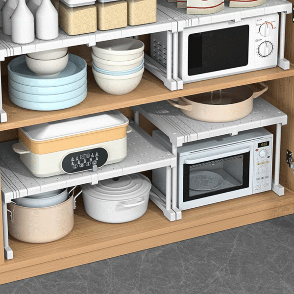 Shanrya Estante de tensión para armario, ampliable, estructura estable, resistente, fácil instalación, almacenamiento ajustable, organizador práctico para ropa y accesorios. - Imagen 5