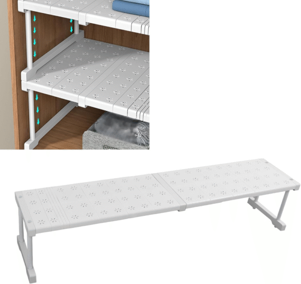 Shanrya Estante de tensión para armario, ampliable, estructura estable, resistente, fácil instalación, almacenamiento ajustable, organizador práctico para ropa y accesorios. - Imagen 6