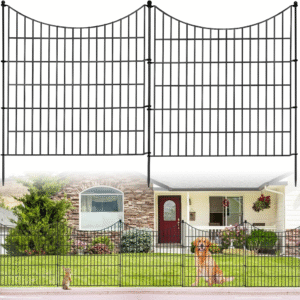 Valla decorativa 10 paneles, 81 cm alto x 7,3 m largo, alambre metálico inoxidable, sin excavación, con 11 estacas, barrera para perros, conejos, bordes de jardín y patios.