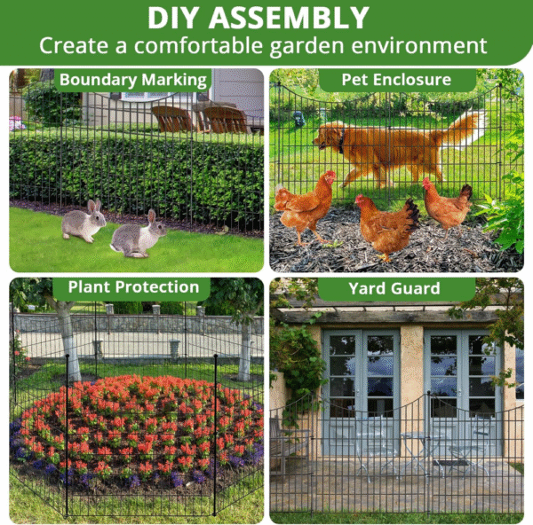 Valla decorativa 10 paneles, 81 cm alto x 7,3 m largo, alambre metálico inoxidable, sin excavación, con 11 estacas, barrera para perros, conejos, bordes de jardín y patios. - Imagen 2