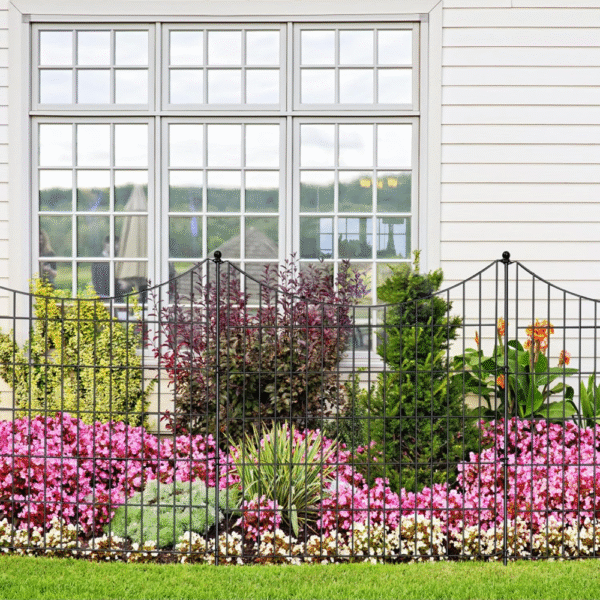 Valla decorativa 10 paneles, 81 cm alto x 7,3 m largo, alambre metálico inoxidable, sin excavación, con 11 estacas, barrera para perros, conejos, bordes de jardín y patios. - Imagen 6