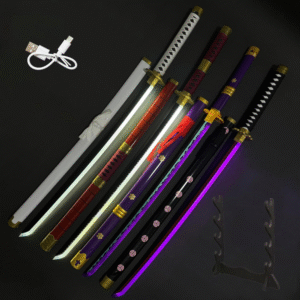 Roronoa Zoro Juego de 4 espadas, incluye Kitetsu, Wado Ichimonji, Enma y Shusui, espadas cosplay iluminables, ideal para coleccionistas y juegos de rol.