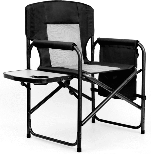 Silla plegable Camping Directors Chair, resistente, soporte hasta 450 lbs, estructura metálica, asiento amplio, cómoda para exteriores, fácil de transportar.