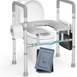 Asiento de inodoro elevado con asas - HSA 400LB, altura ajustable, ancho ajustable, elevador de inodoro para personas mayores con cómodos reposabrazos acolchados, asas, portarrollos, inodoro de noche