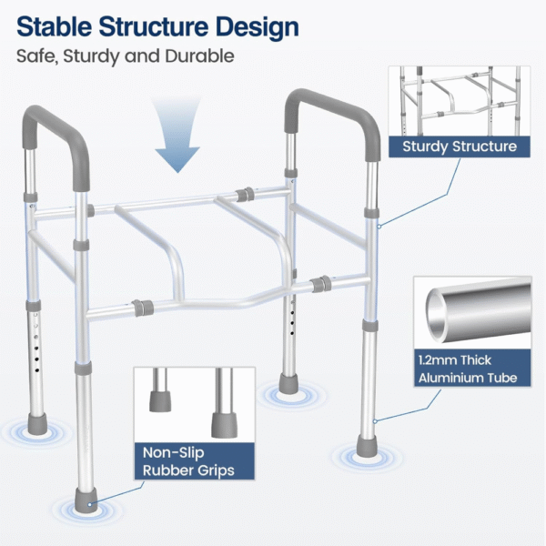 Asiento de inodoro elevado con asas - HSA 400LB, altura ajustable, ancho ajustable, elevador de inodoro para personas mayores con cómodos reposabrazos acolchados, asas, portarrollos, inodoro de noche - Imagen 5