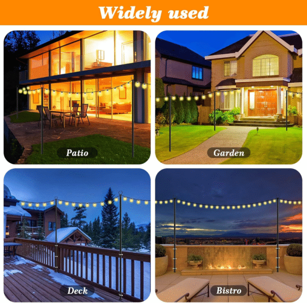 Paquete de 2 postes de luz de cadena, de 10 pies para luces exteriores, al aire libre con tenedor, soporte de metal para patio, terraza y patio trasero - Imagen 3