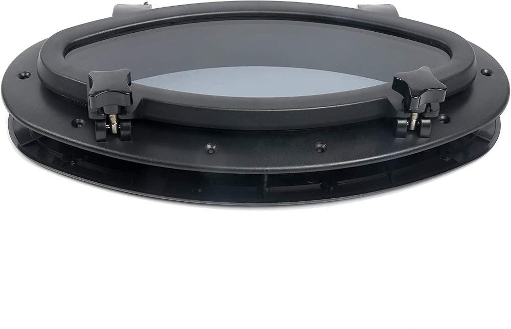 Amarine made Juego de 2 linternas elípticas de apertura ovalada para yate de barco, 16 x 8-5/8 pulgadas, orificio de puerto de ventana de repuesto, ABS, vidrio templado, color: blanco, negro (negro) - Imagen 3