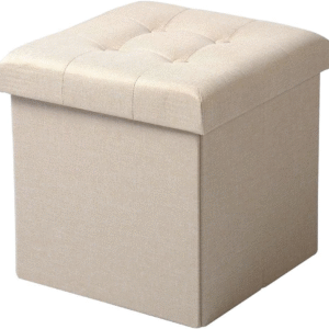 1 taburete plegable para almacenamiento, taburete tapizado de color gris, taburete de lino para tocador, puf, taburete para sofá, taburete otomano con funda extraíble (color: lino beige)