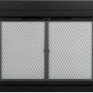 Pleasant Hearth Alpine Collection - Puerta de cristal para chimenea, 93.98 x 83.82 cm, acabado en color negro con vidrio transparente, panel de malla estándar, puertas con Mangos de fácil agarre