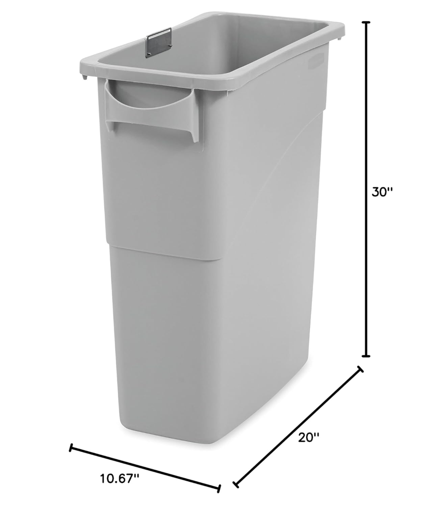 Bote de basura para documentos confidenciales Slim Jim de Rubbermaid Commercial Products con tapa, 16 galones, color gris, con cerradura con llave para desechar documentos de forma segura - Imagen 2