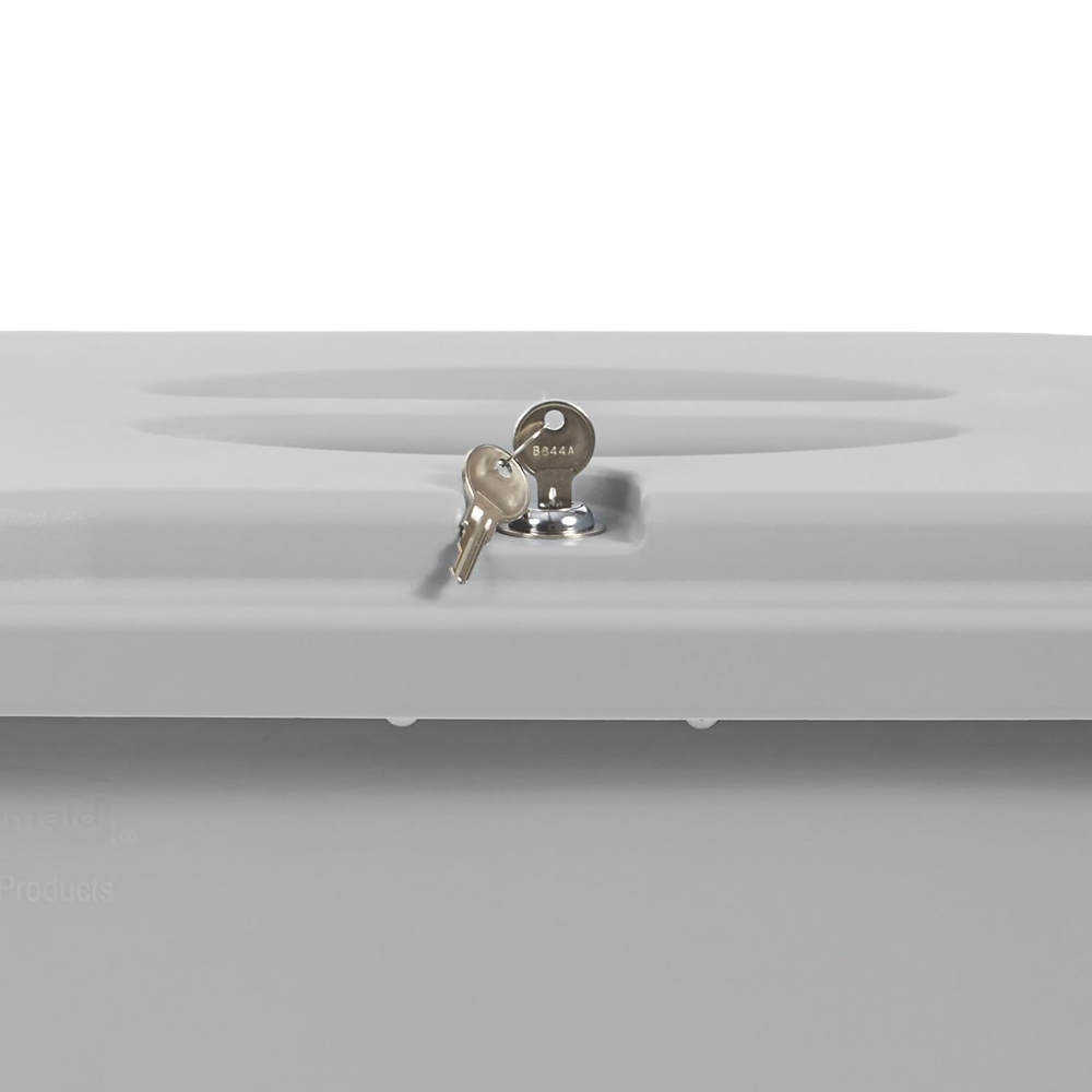 Bote de basura para documentos confidenciales Slim Jim de Rubbermaid Commercial Products con tapa, 16 galones, color gris, con cerradura con llave para desechar documentos de forma segura - Imagen 4