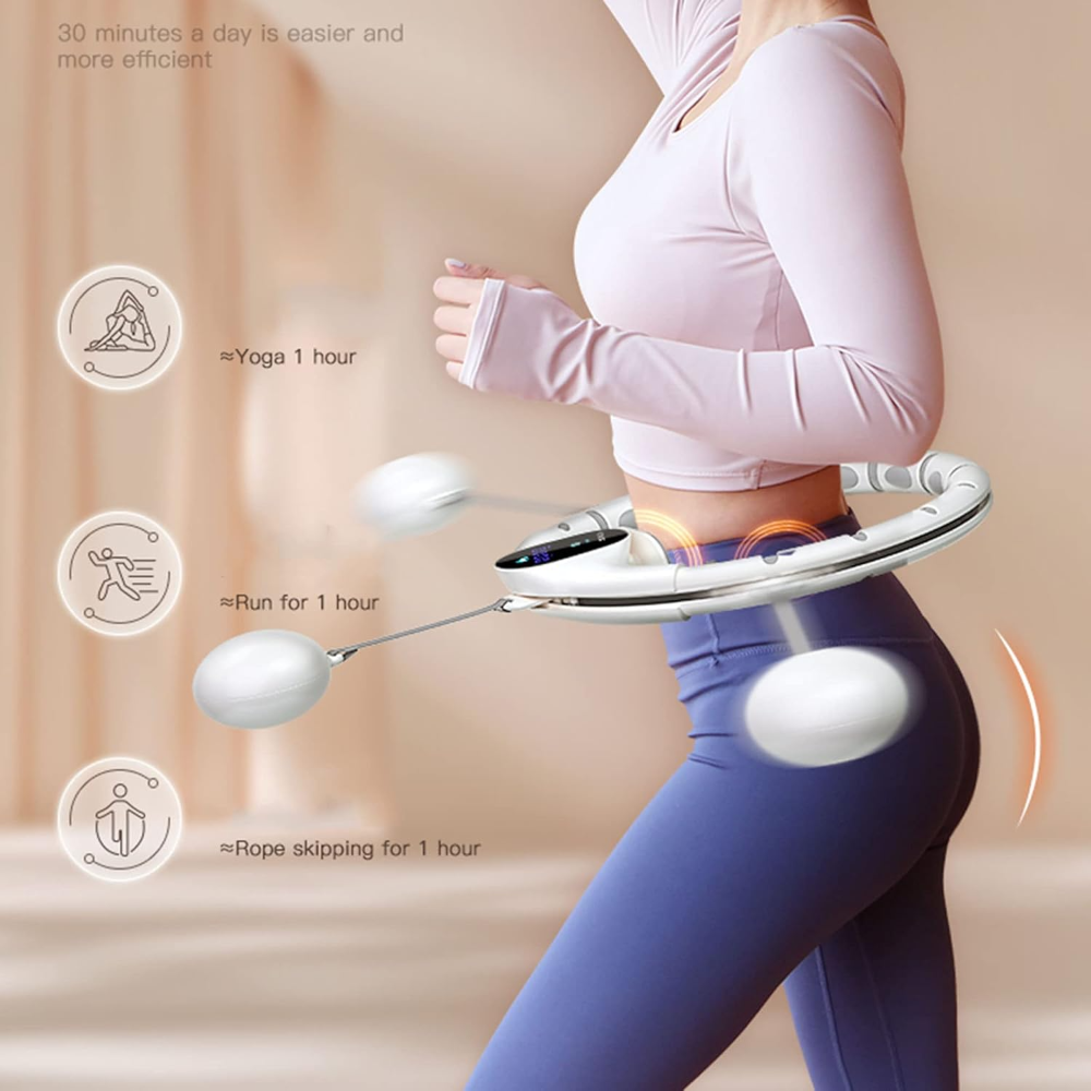 Hula Hoop inteligente de fitness de tamaño ajustable, contador digital para adultos y adolescentes para aumentar la pérdida de peso, anillo deportivo con masaje envolvente de 360 ??grados, blanco, tal - Imagen 4