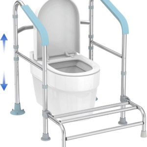 Meday Rieles de seguridad para inodoro, marco de seguridad ajustable para inodoro con reposapiés, asas de inodoro de alta resistencia para ancianos y discapacitados, rieles de inodoro médicos para