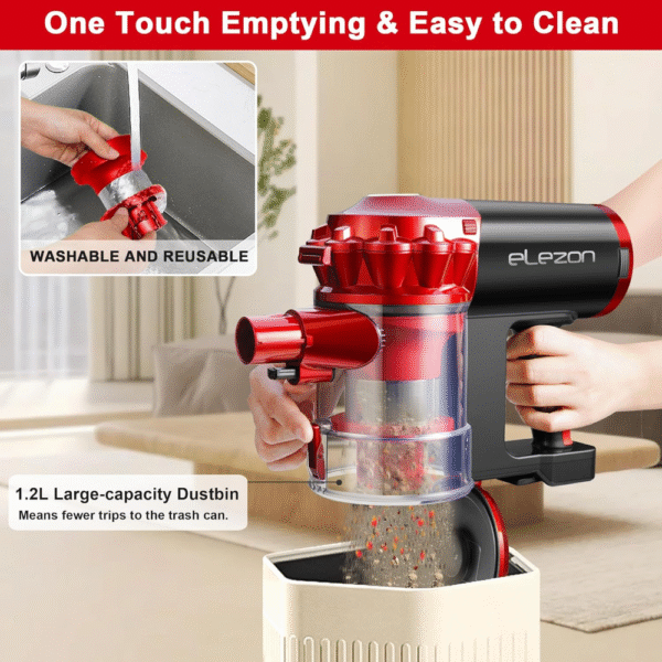 elezon Aspirador inalámbrico A200 recargable, potente aspiradora multiciclón sin bolsa con filtro HEPA - Imagen 3