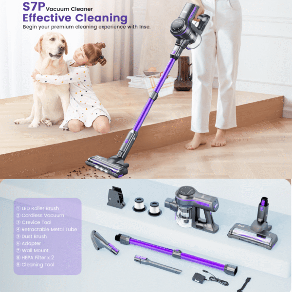 Aspiradora Inalámbrica 45kPa con Motor sin Escobillas, Aspiradora de Varilla 6 en 1 Liviana para Pisos Duros, Alfombras, Pelo de Mascotas, S7P Violeta - Imagen 2