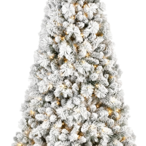 Árbol de Navidad pre iluminado de 1.52 m, árbol de Navidad artificial nevado con 518 ramas de PVC y agujas duras y 250 luces blancas cálidas, árboles de Navidad pre iluminados con bisagras.