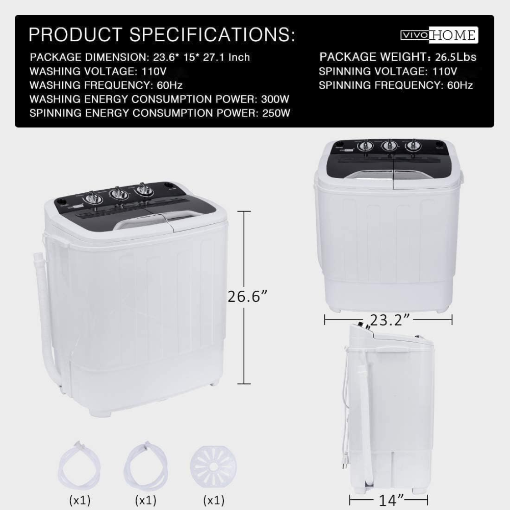 Mini lavadora y secadora portátil VIVOHOME 2 en 1 de 6 kg, tina doble y manguera de drenaje, ideal para apartamentos. - Imagen 2