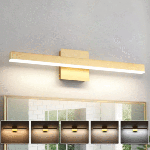 Joossnwell Luces de tocador doradas para baño, 24 pulgadas, regulables, 5CCT, modernas, accesorios de iluminación para tocador de baño, sobre espejo, apliques de pared LED para baño, luz de 18 W