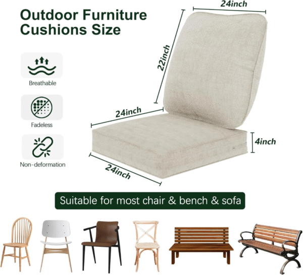 Set de 2 cojines de asiento profundo para exteriores, 61x 61cm, cojines de repuesto para sillas de patio con funda extraíble. - Imagen 2