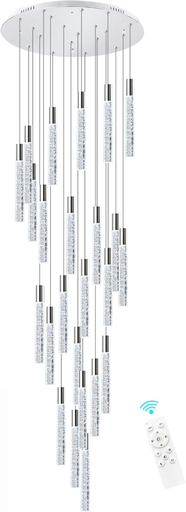 Candelabros modernos ajustables de 13 pies, ideales para entradas y salas de villas. Regulables con control remoto, luz cálida 2700K para techos altos. - Imagen 4