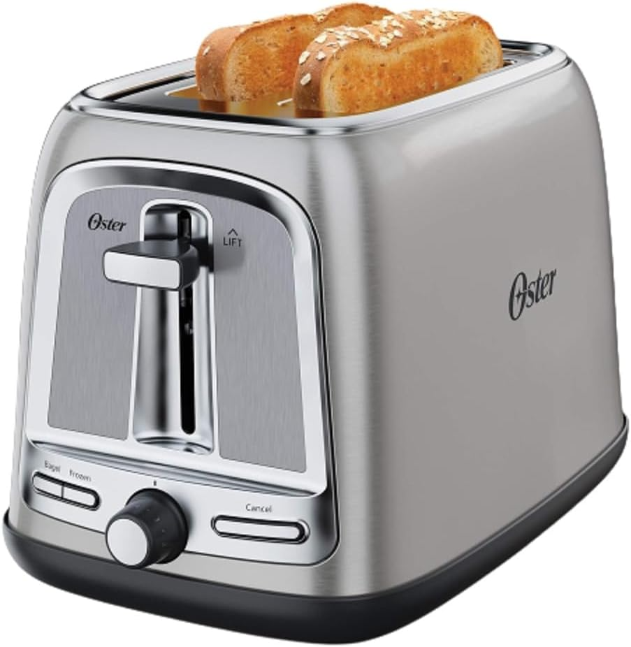 Oster Tostadora de 2 rebanadas con tecnología avanzada de tostadas, tostadora de bagel para todo tipo de pan, acero inoxidable*VALORADO*