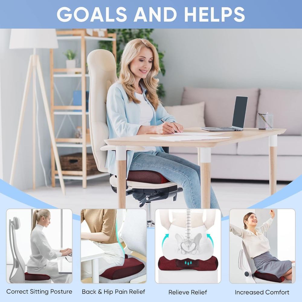 TICONN Cojín de asiento de espuma viscoelástica, cojín para silla de oficina, almohada para sentarse durante mucho tiempo - Imagen 2