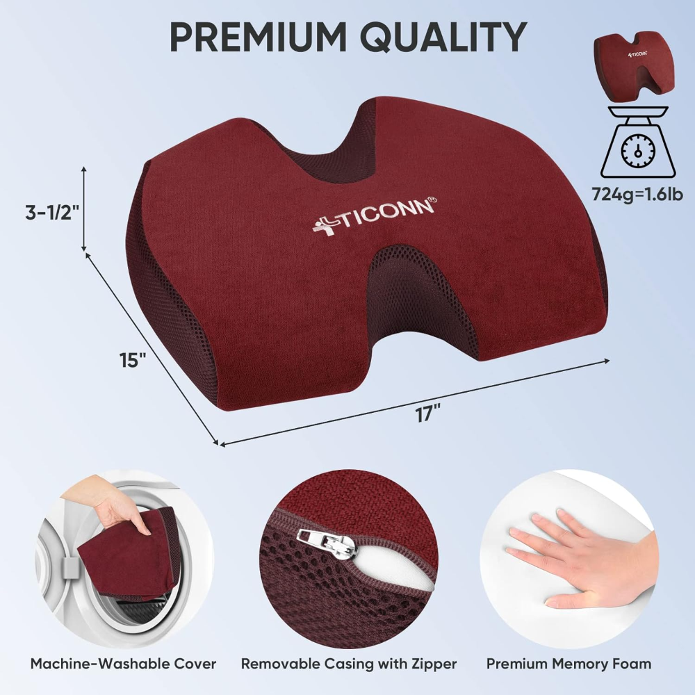 TICONN Cojín de asiento de espuma viscoelástica, cojín para silla de oficina, almohada para sentarse durante mucho tiempo - Imagen 3