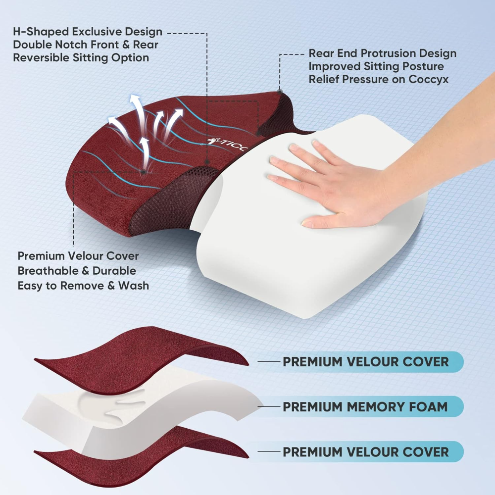 TICONN Cojín de asiento de espuma viscoelástica, cojín para silla de oficina, almohada para sentarse durante mucho tiempo - Imagen 5