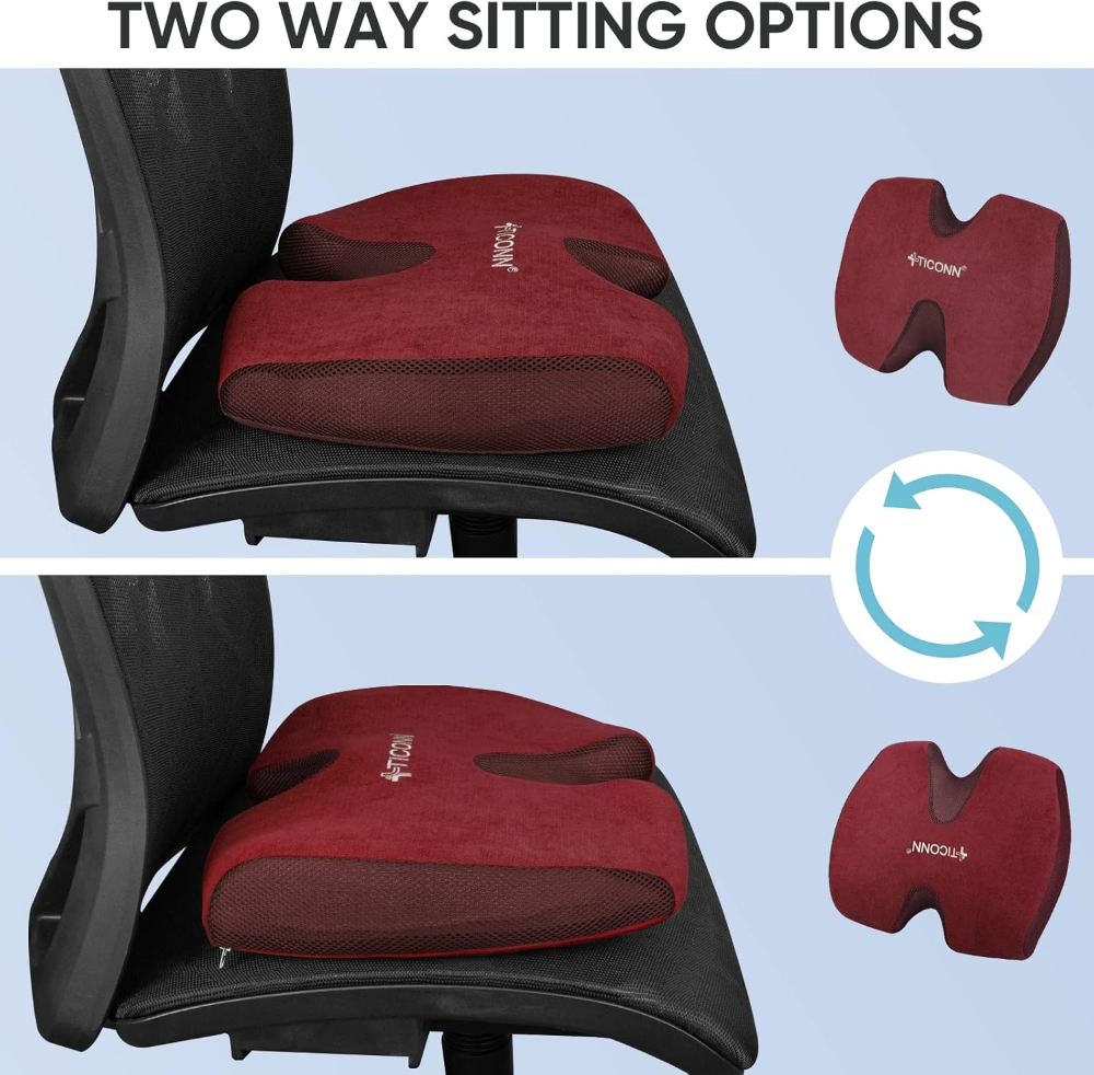 TICONN Cojín de asiento de espuma viscoelástica, cojín para silla de oficina, almohada para sentarse durante mucho tiempo - Imagen 6