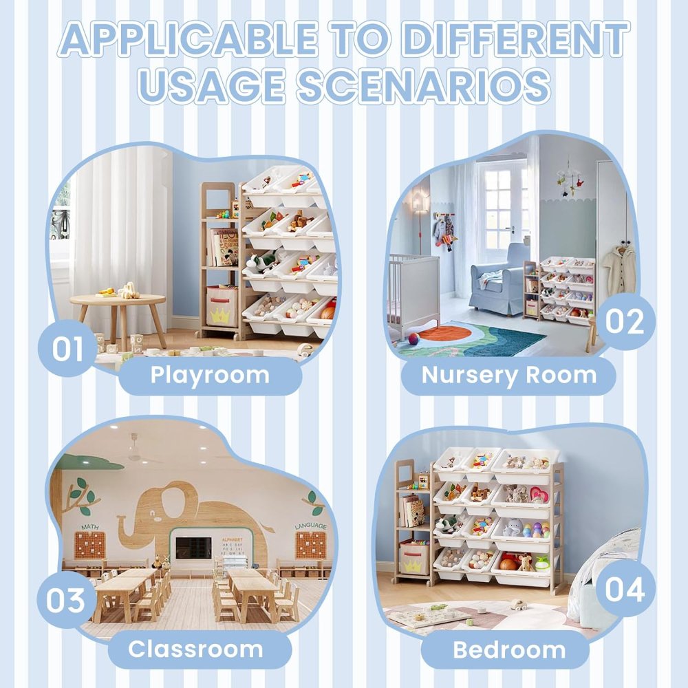 Organizador de almacenamiento de juguetes, organizadores de juguetes y almacenamiento con estantería, estante de almacenamiento de juguetes con 3 estantes y 12 contenedores de almacenamiento - Imagen 3