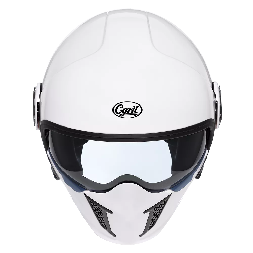 CYRIL HELMETS Casco retro blanco brillante con visor integrado y máscara frontal desmontable; ligero, cómodo y estilo urbano - Imagen 5
