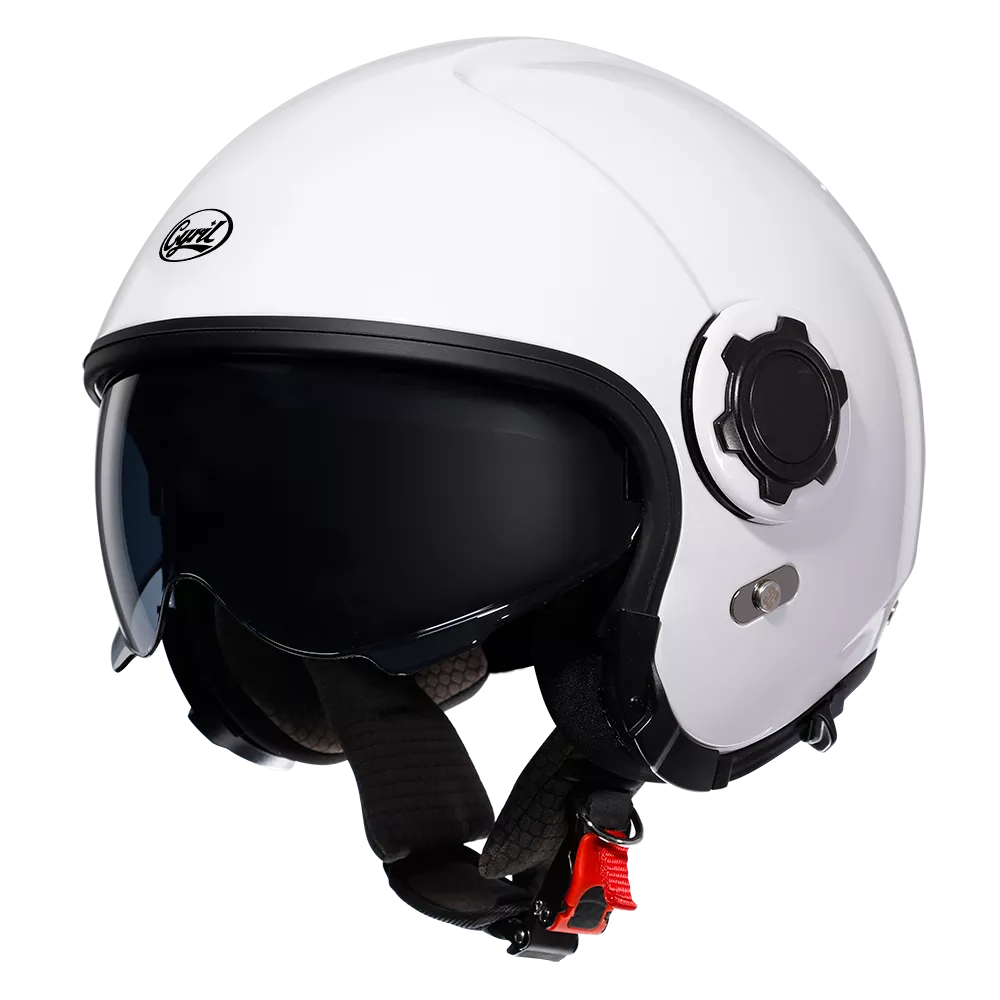 CYRIL HELMETS Casco retro blanco brillante con visor integrado y máscara frontal desmontable; ligero, cómodo y estilo urbano - Imagen 6