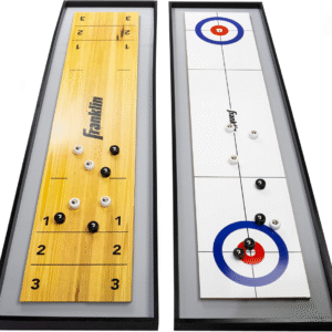 Franklin Sports Juego de mesa de tejo y rizador 2 en 1, juego de mesa portátil que incluye 8 mini discos rodantes, 114 cm