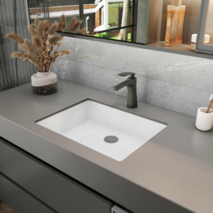 Lavabo de baño rectangular bajo encimera Sinber C1337-OL de 20 pulgadas con rebosadero, acabado cerámico blanco