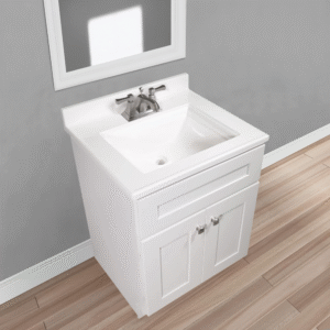 Camilla 557629-WHT, lavabo rectangular de superficie sólida cultivada, incluye protector contra salpicaduras, fácil de limpiar, diseño moderno, medidas compactas.