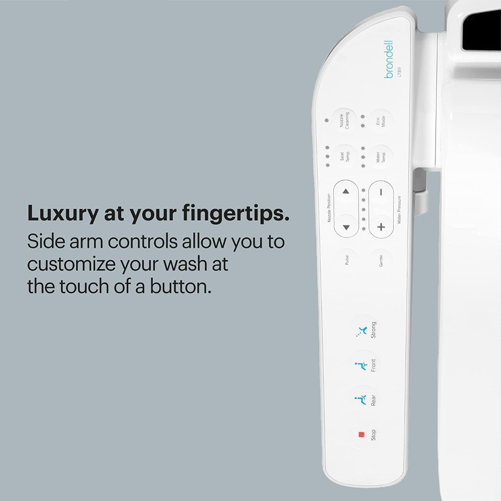 Asiento de bidé eléctrico Brondell LT89 ? blanco, para inodoros alargados, con control lateral, agua tibia, modo fuerte, boquilla de acero y luz nocturna. VALORADO - Imagen 4