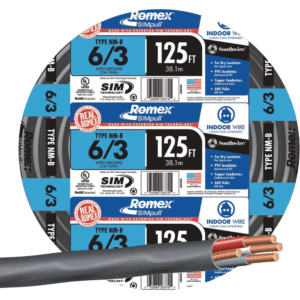 Cable NM-B de calibre 6 3 conductores no metálicos, negro Southwire 63950002 125 pies.