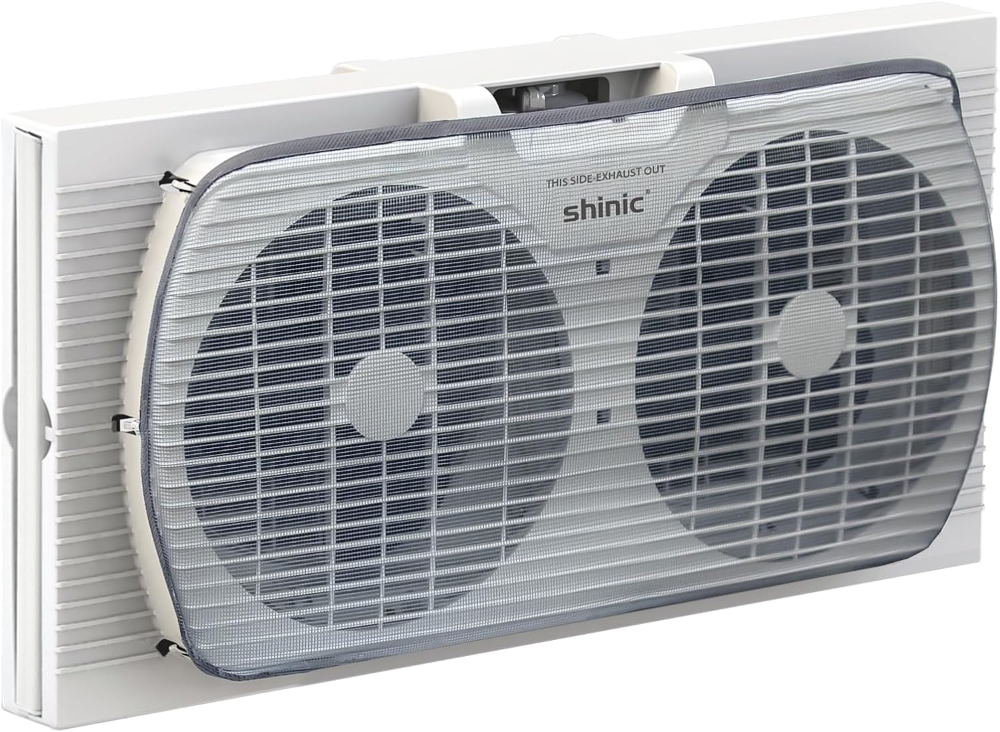 shinic Ventilador de ventana pequeña, modo silencioso, 3 ajustes de velocidad, con gastadores de bloqueo automático y pantalla de insectos extraíble, listado ETL, ventilador de ventana pequeño