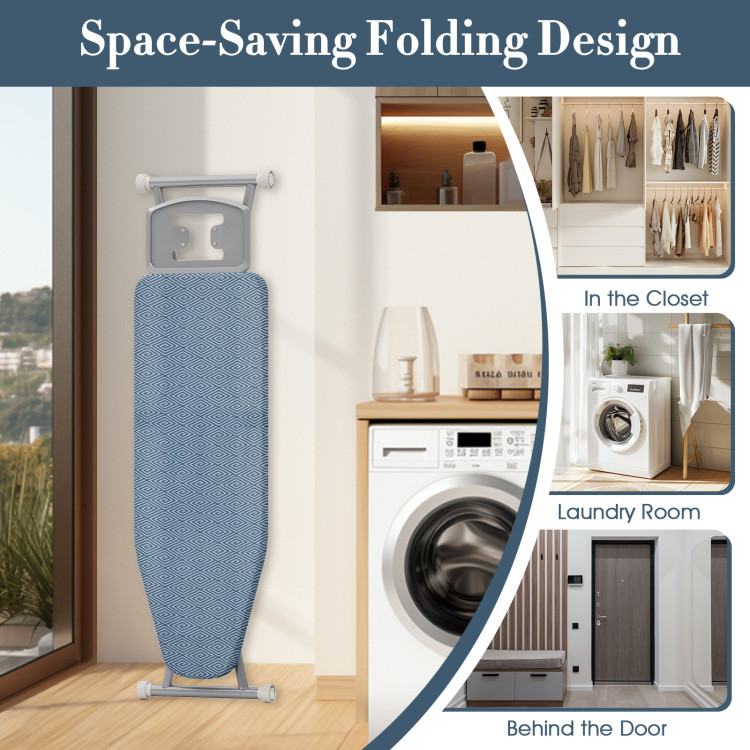 Mesa de planchar de acero al carbono de 57" x 16,5" con soporte para plancha y 7 niveles de altura - Imagen 3