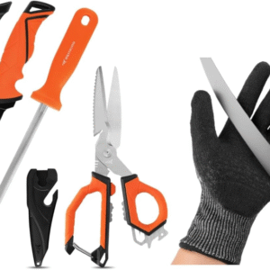 Herramienta de pesca KastKing Paradox, cuchillo para filetear de 9", tijeras multiusos para carnada de 9", varilla de afilado de 12"