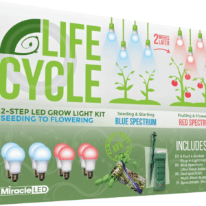 Miracle LED Plant Life Cycle - Kit de luces de cultivo sincronizadas con 8 bombillas de espectro azul y 8 bombillas de espectro rojo multi planta y controles de temporizador Sproutmatic