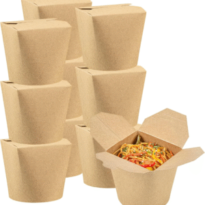Restaurantware Bio Tek - Recipientes de alimentos de 4 x 3.4 x 3.7 pulgadas, 200 cajas de fideos duraderas, papel kraft sostenible desechable, cajas redondas de 26 onzas para llevar o entrega express.