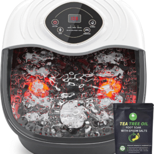 Spa de pies, masajeador de baño de pies con aceite de árbol de té, remojo de pies con sal de Epsom, con calor, burbujas y vibración, luz roja, caja de medicina, control digital de