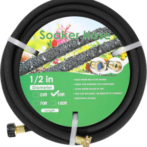 Manguera de remojo de 50 pies 1/2 pulgadas, conectores de latón macizo de goma más duradera, manguera de goteo resistente para ahorrar un 70% de agua