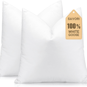 Juego de 2 rellenos de almohada de plumón y plumas de 22 x 22 pulgadas, rellenos de almohada suaves y esponjosos con funda de algodón 100%