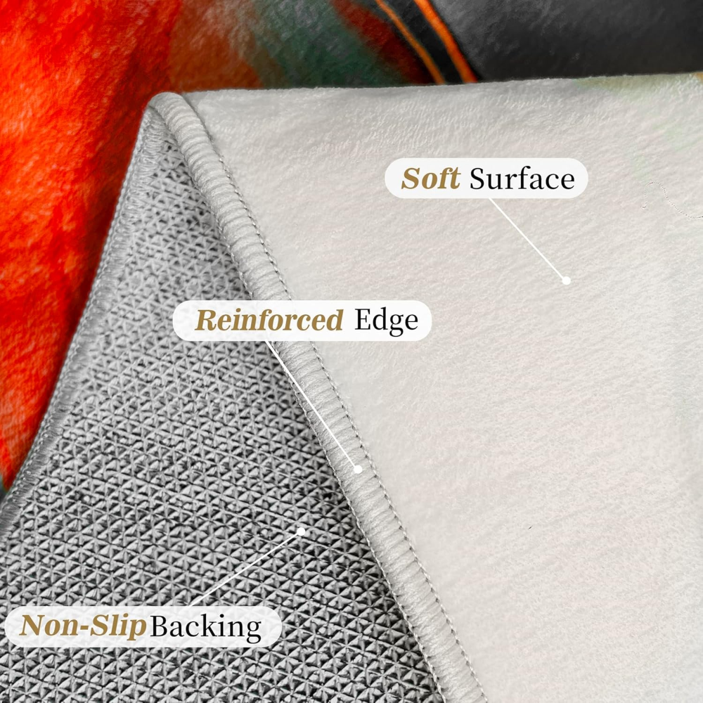 Alfombra naranja y verde azulado para sala de estar de 5 x 7 pies, alfombra decorativa de mármol turquesa lavable antideslizante para piso de comedor interior, alfombra para dormitorio y oficina - Imagen 2