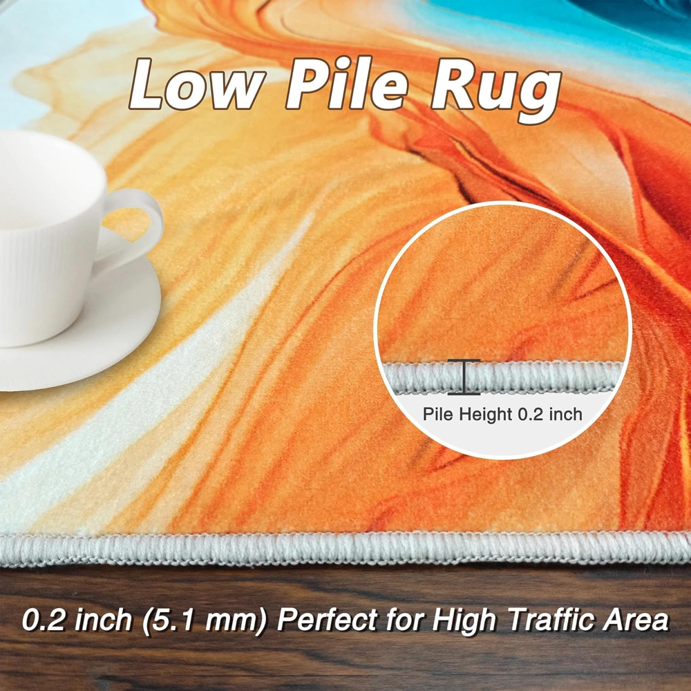 Alfombra naranja y verde azulado para sala de estar de 5 x 7 pies, alfombra decorativa de mármol turquesa lavable antideslizante para piso de comedor interior, alfombra para dormitorio y oficina - Imagen 3