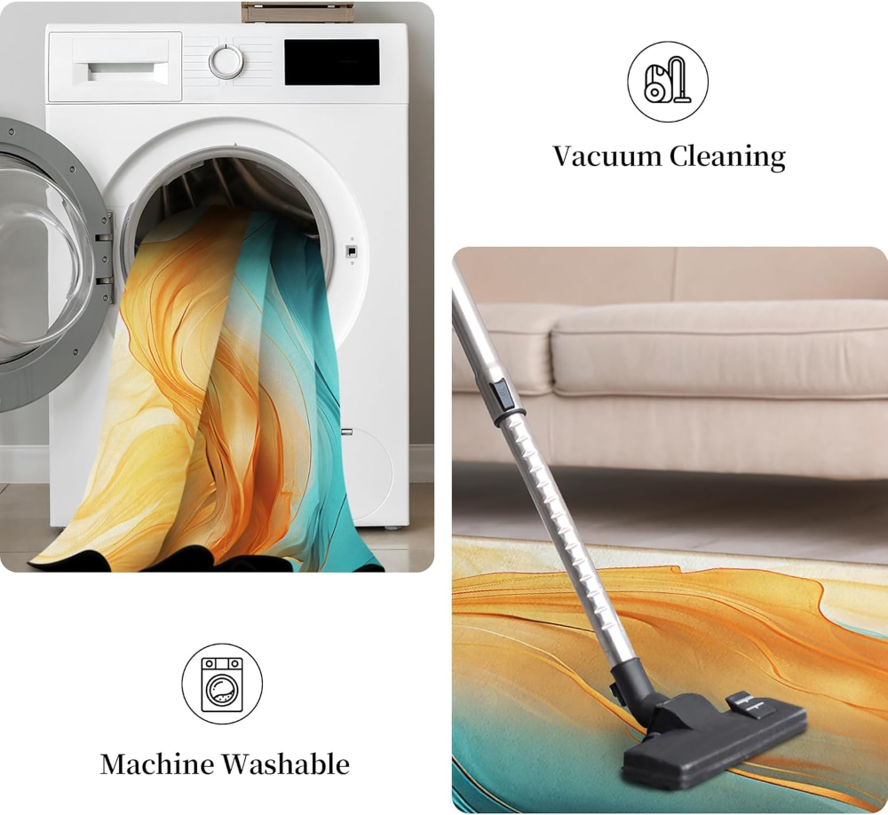 Alfombra naranja y verde azulado para sala de estar de 5 x 7 pies, alfombra decorativa de mármol turquesa lavable antideslizante para piso de comedor interior, alfombra para dormitorio y oficina - Imagen 5