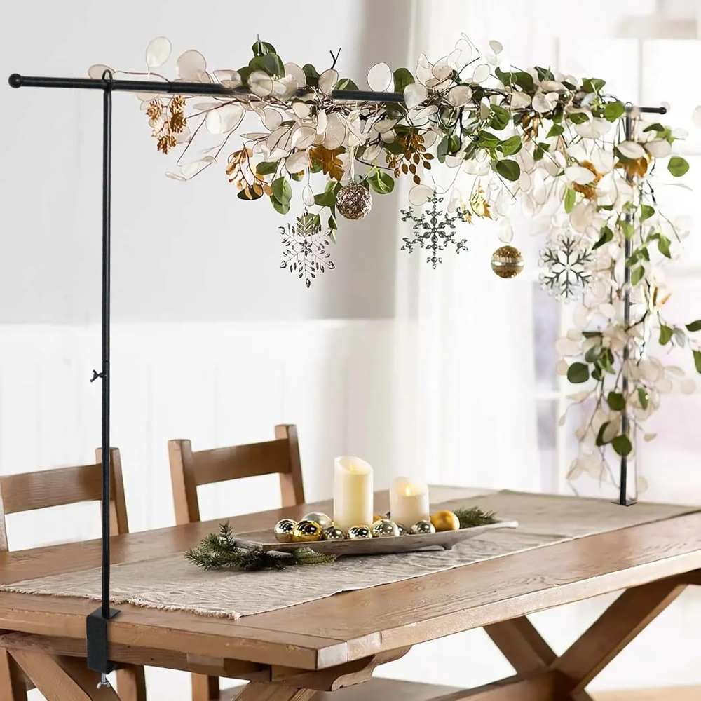 Soporte de Varilla Sobre la Mesa con Abrazaderas, 46-82" de Longitud, Soporte de Arco de Globos y Flores de Metal Ajustable, Arco Decorativo para Fiestas, Cumpleaños, Bodas, Halloween, Navidad